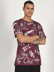T-Shirt męski z nadrukiem bordowy OZONEE MR/21530