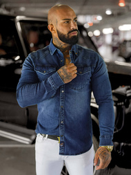 Koszula męska jeansowa niebieska OZONEE O/51411