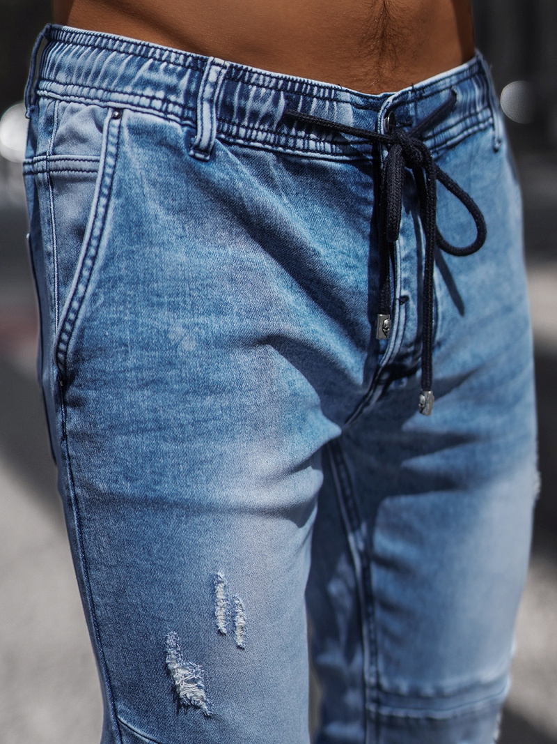 Spodnie jeansowe joggery męskie jasno-niebieskie OZONEE NB/MP0073BC