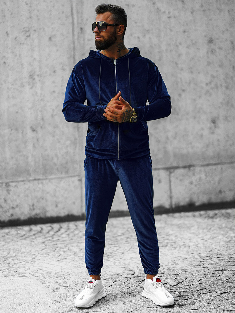 Komplet dresowy męski welurowy granatowy OZONEE O/D8160/9157