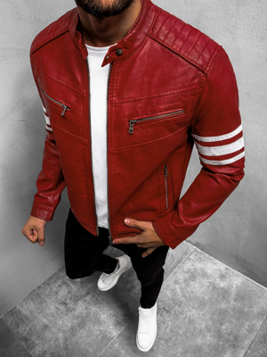 Kurtka skórzana męska bordowa OZONEE YD/BF59359Z