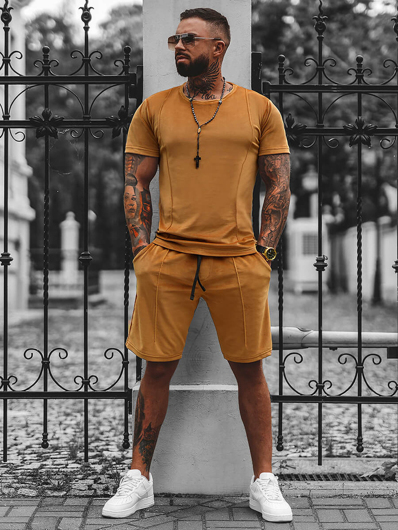 Komplet dresowy męski welurowy camelowy OZONEE O/12133Z