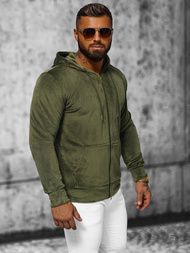 Bluza welurowa męska z kapturem khaki OZONEE JS/8B1168/29