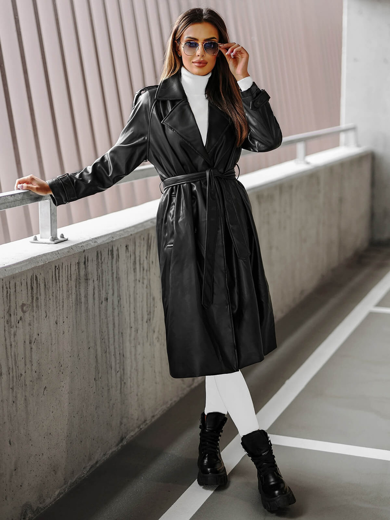 Płaszcz damski skórzany czarny OZONEE JS/11Z8100