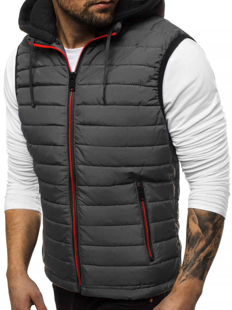 Kamizelka męska pikowana z kapturem grafitowa OZONEE N/6102