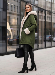 Kurtka zimowa damska z futerkiem zielona OZONEE JS/M763/136Z