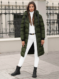 Kurtka zimowa damska długa pikowana ciemno-zielona OZONEE JS/M736/136Z