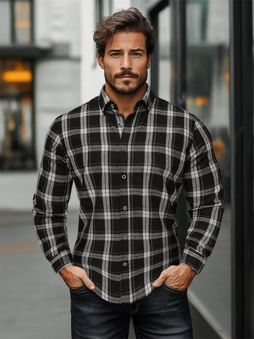 Koszula flanelowa męska czarna OZONEE O/V131