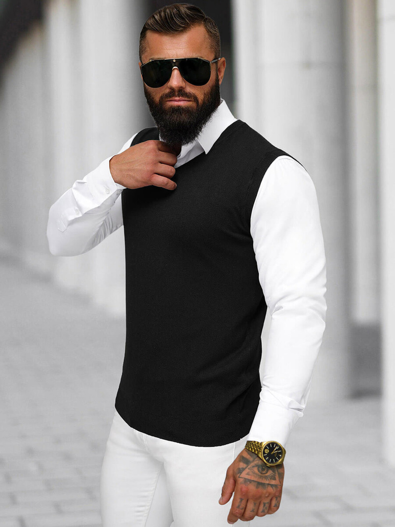 Sweter męski bez rekawów czarny OZONEE NB/MM6005/4Z