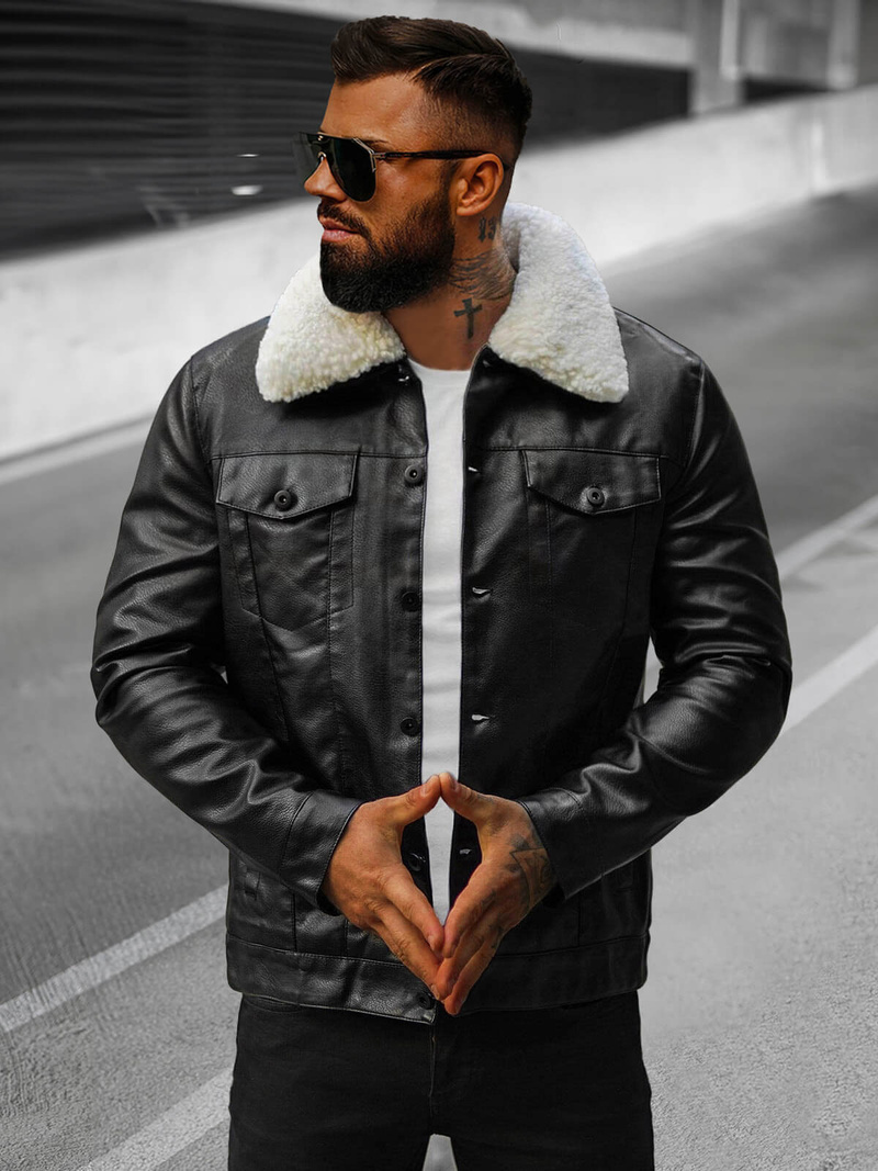 Куртка шкіряна чоловіча Чорна OZONEE O/8830/1Z