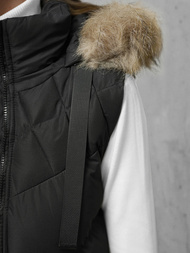 Kamizelka damska długa pikowana z futerkiem czarna OZONEE JS/M787/392