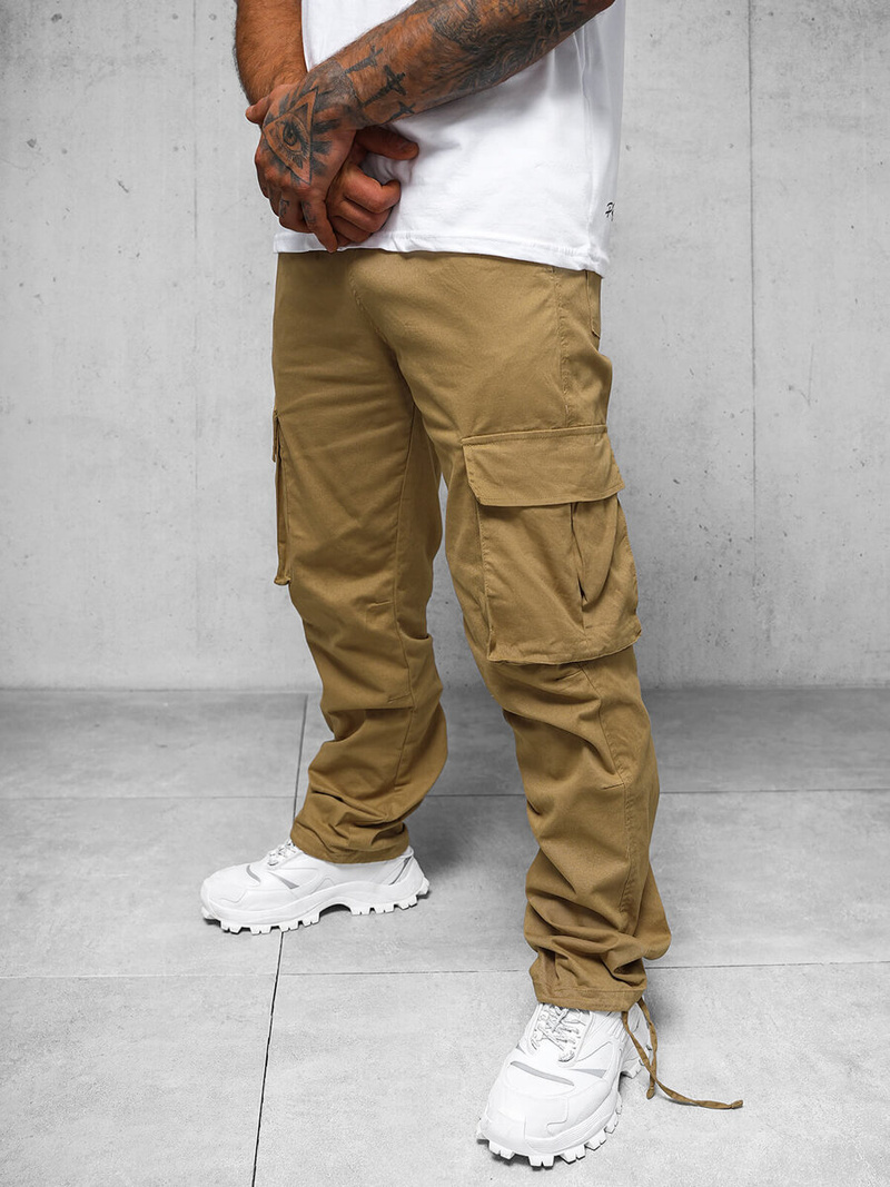 Spodnie męskie cargo wide leg camelowe OZONEE O/G3179Z