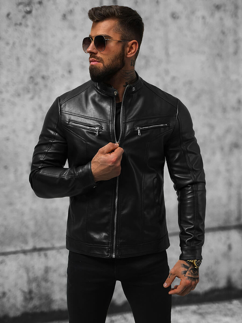 Kurtka skórzana męska czarna OZONEE JS/11Z8016