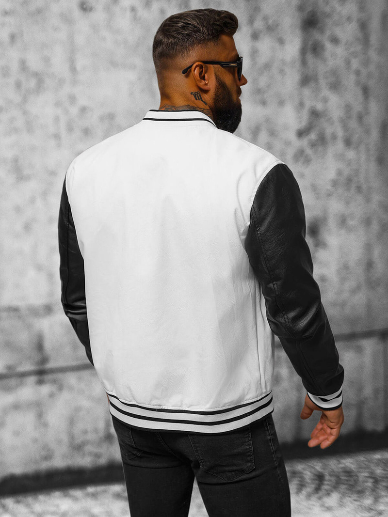 Чоловіча шкіряна куртка Бiло-Чорна OZONEE JS/11Z8068