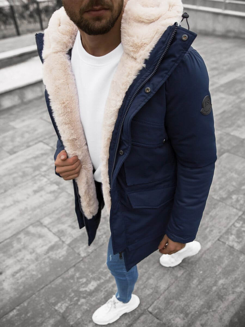 Kurtka zimowa męska parka z futerkiem granatowa OZONEE JS/22M115/3