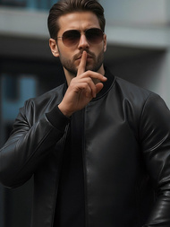 Чоловіча шкіряна куртка Чорна OZONEE JS/11Z8015Z