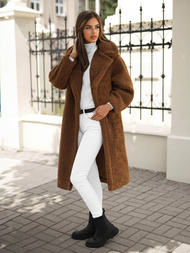 Płaszcz zimowy damski polarowy brązowy OZONEE O/Z01Z