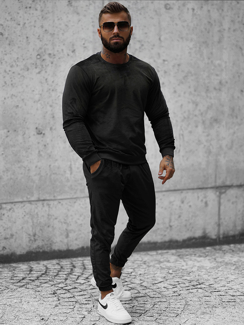 Komplet dresowy męski welurowy czarny OZONEE O/12138