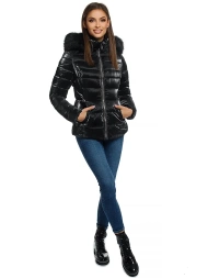 Kurtka zimowa damska z futerkiem czarna OZONEE O/DK030/1
