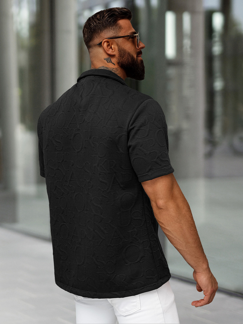 Koszula męska z krótkim rękawem czarna OZONEE O/B2256