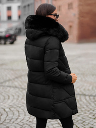 Kurtka zimowa damska długa z futerkiem czarna OZONEE JS/16M9099/392Z