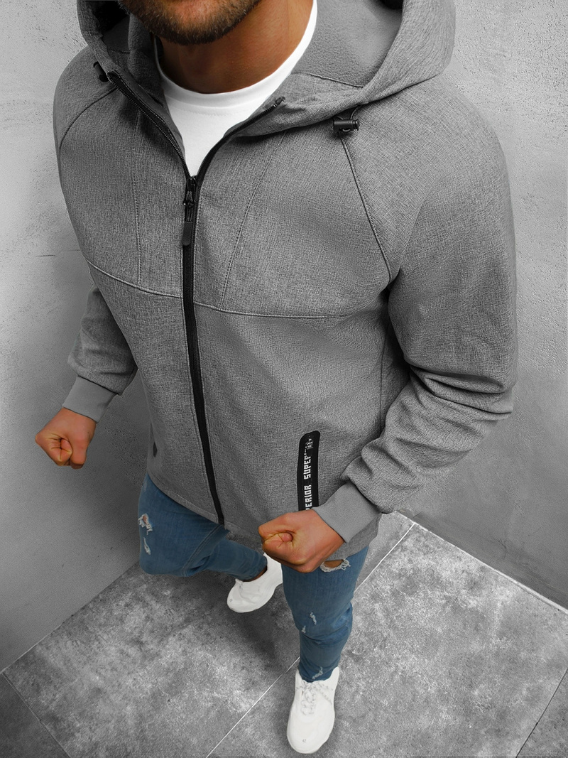 Kurtka softshell przejściowa męska z kapturem szara OZONEE JS/HM189/3