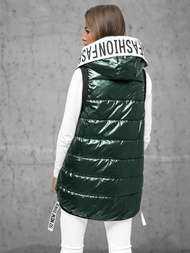 Kamizelka damska długa pikowana z kapturem zielona OZONEE JS/16M9115/136Z