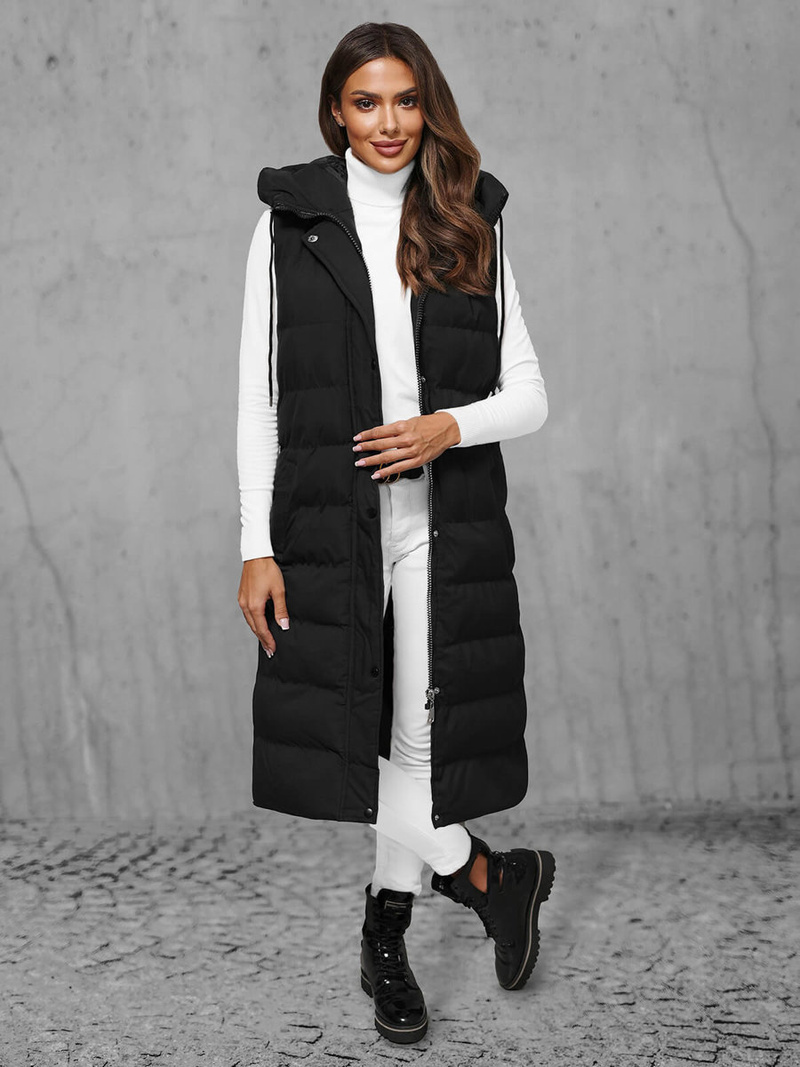 Kamizelka damska długa pikowana czarna OZONEE JS/5M3157/392