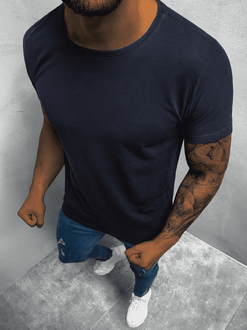 T-Shirt męski bez nadruku granatowy OZONEE O/BL83