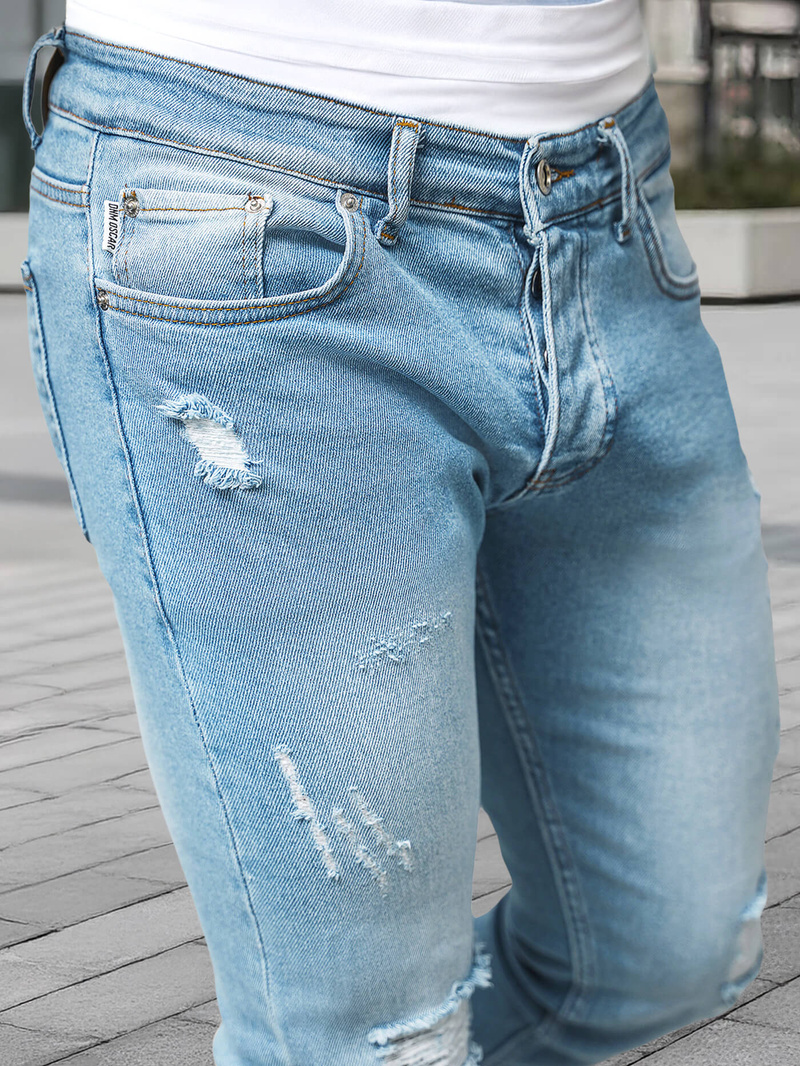 Spodnie jeansowe męskie slim fit jasno-niebieskie OZONEE DO/2860