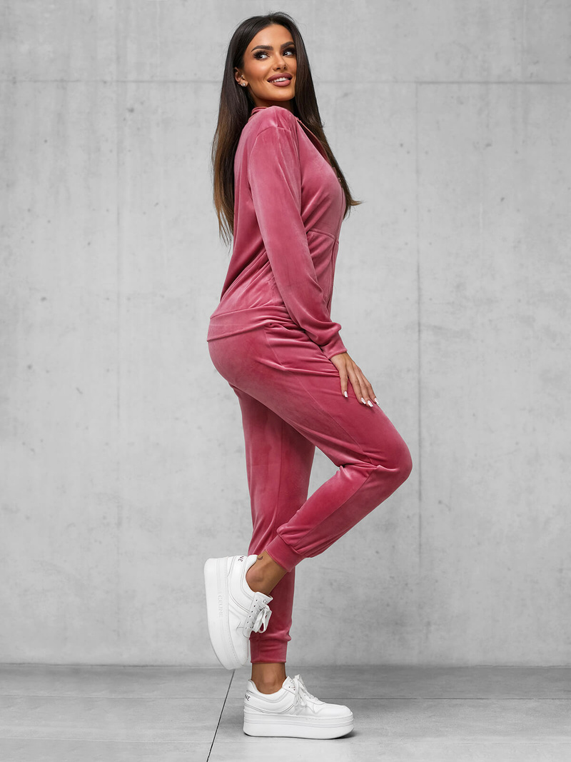 Komplet dresowy damski welurowy ciemno-różowy OZONEE JS/35C1610/19