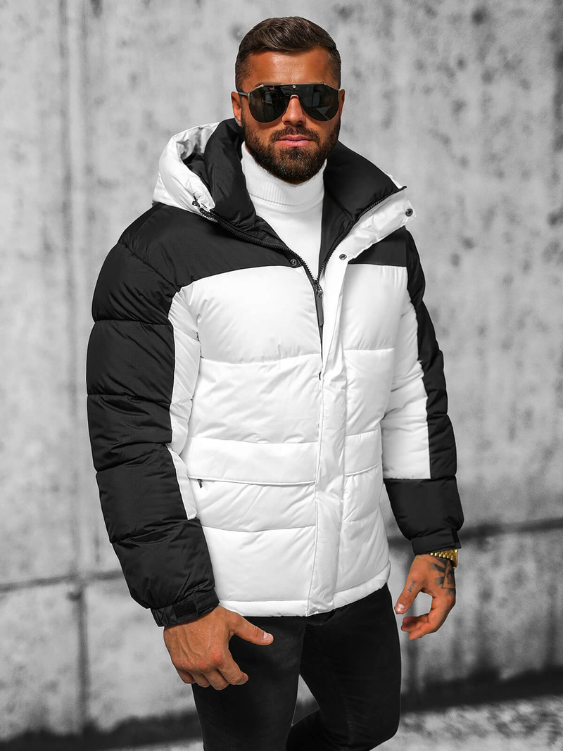 Kurtka zimowa męska pikowana biało-czarna OZONEE JS/31M5008