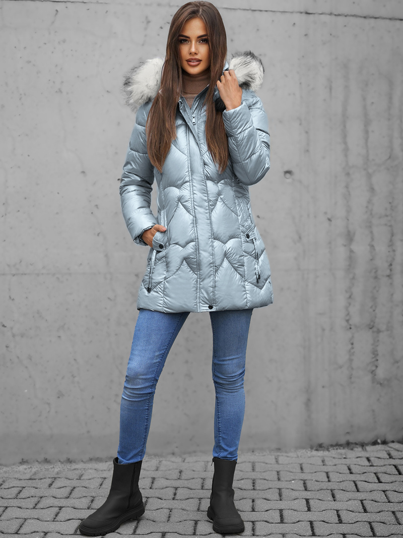 Kurtka zimowa damska z futerkiem jasno-niebieska OZONEE JS/M9051/243