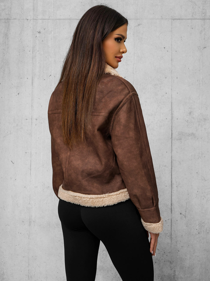 Жіноча шкіряна kуртка kоричнева OZONEE O/81331Z