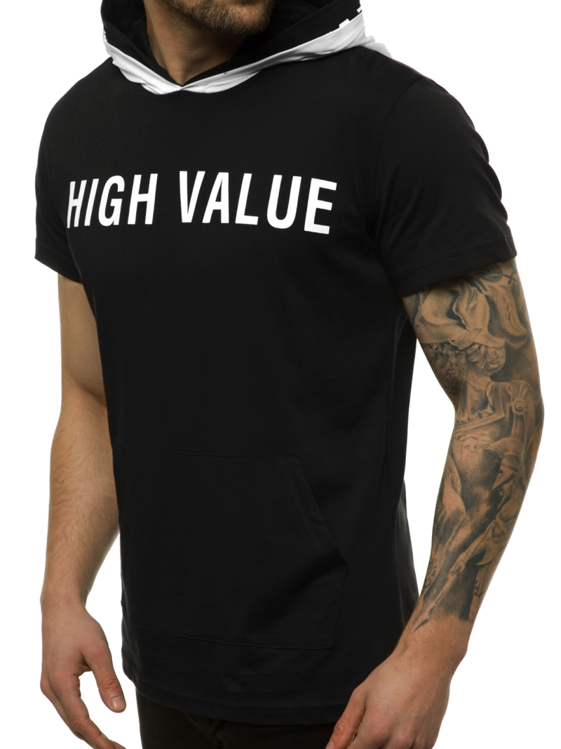 T-Shirt z kapturem męski czarny OZONEE MAD/3076