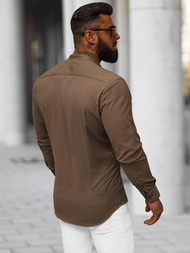 Koszula męska ze stójką brązowa OZONEE O/V115