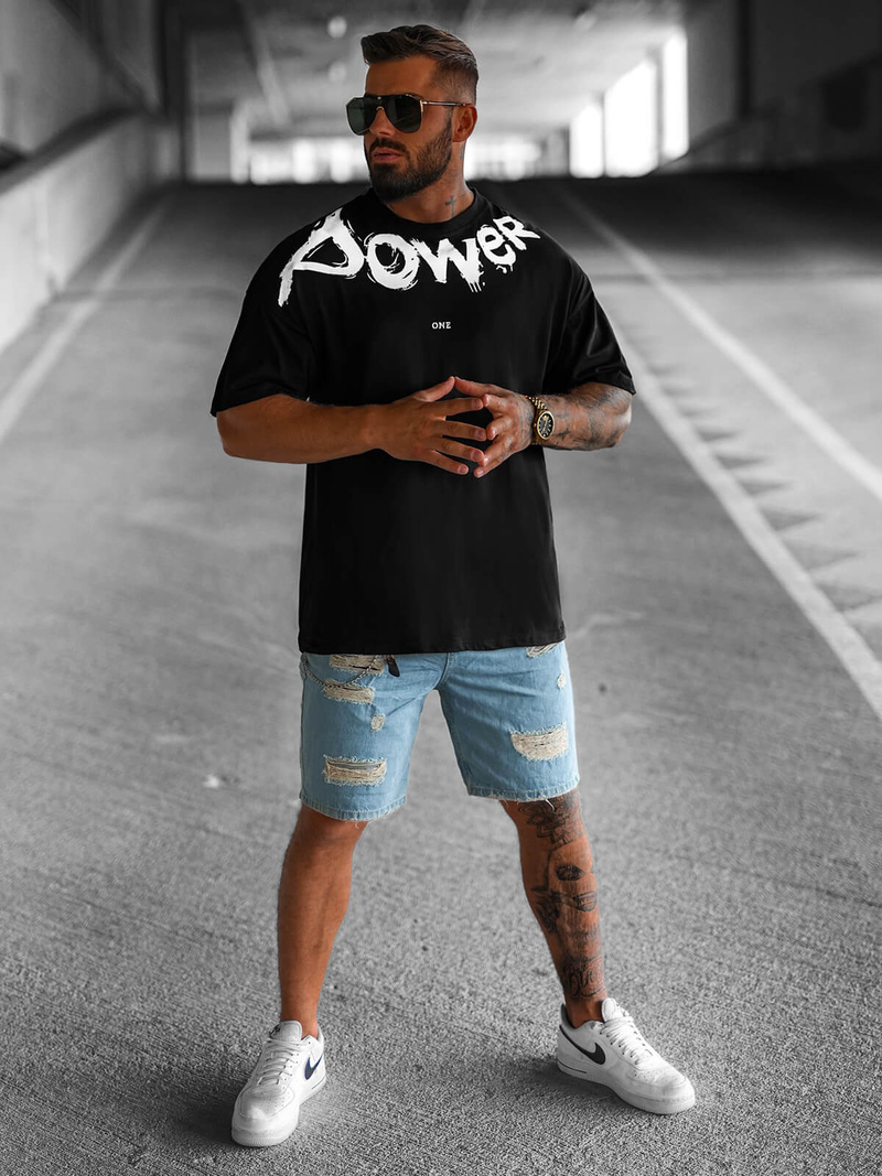 T-shirt męski oversize czarny OZONEE O/3431
