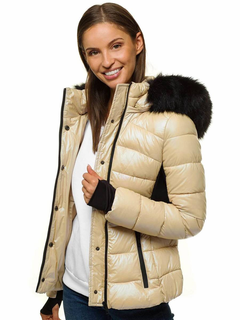 Kurtka zimowa damska z futerkiem beżowa OZONEE O/DK066/70