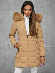 Kurtka zimowa damska długa z futerkiem beżowa OZONEE JS/16M9121/62