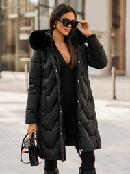 Kurtka zimowa damska długa z futerkiem czarna OZONEE JS/16M9202/392