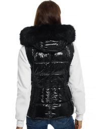 Kamizelka damska pikowana z futerkiem czarna OZONEE O/DK027/1