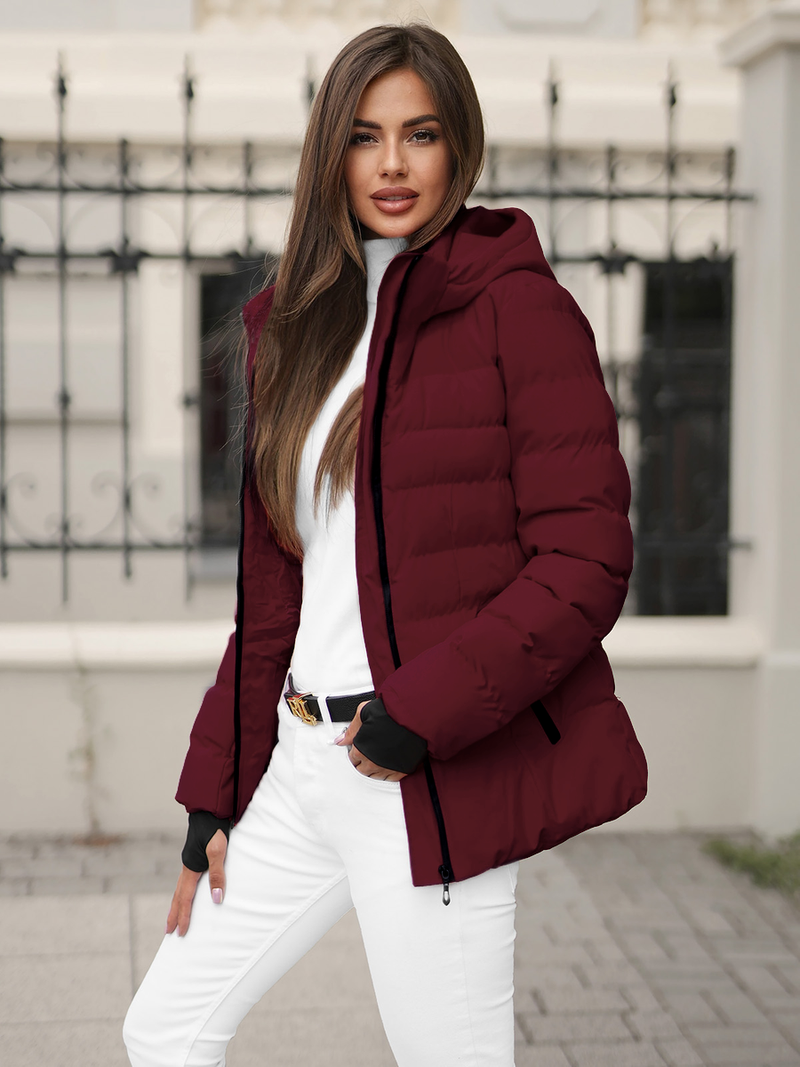 Kurtka zimowa damska pikowana bordowa OZONEE JS/M769/06Z