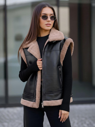 Kamizelka skórzana damska z kożuchem czarna OZONEE JS/61M8503/392Z