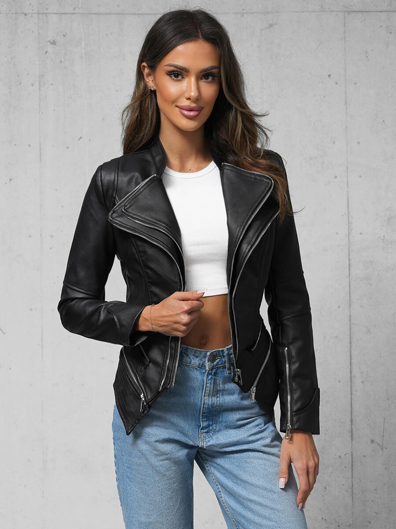 Жіноча шкіряна куртка Чорна OZONEE JS/11Z8116