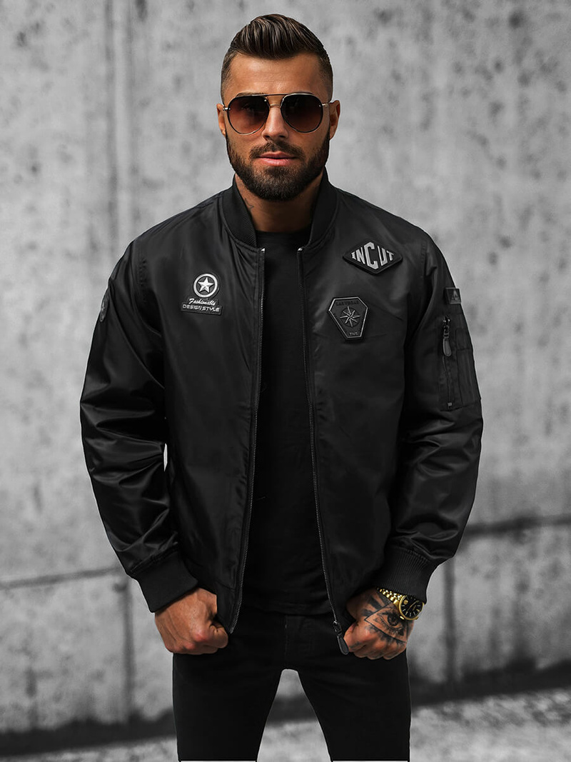 Kurtka przejściowa męska bomberka czarna OZONEE O/JR1120