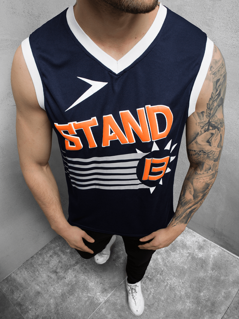 Koszulka bez rękawów męska z nadrukiem granatowa OZONEE JS/68S10175