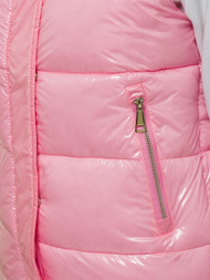 Kamizelka damska pikowana z kapturem jasnoróżowa OZONEE O/SW025/21