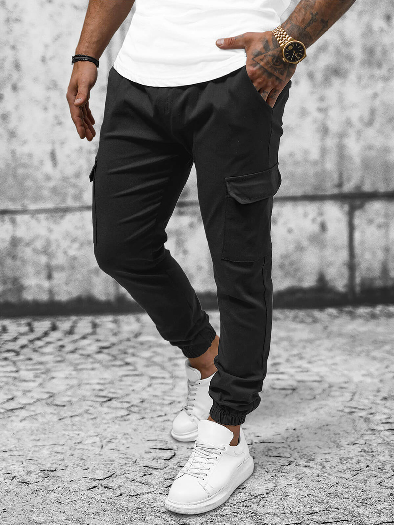 Spodnie męskie chino joggery czarne OZONEE O/P4051