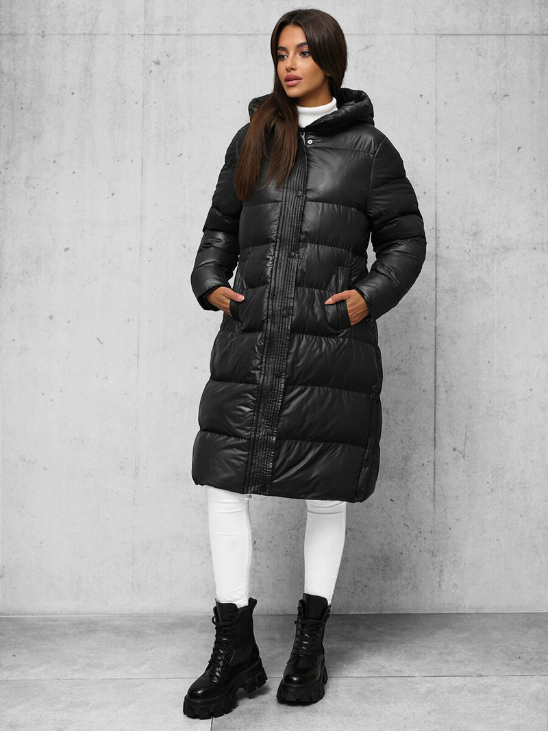 Płaszcz zimowy damski pikowany czarny OZONEE JS/5M3253/392