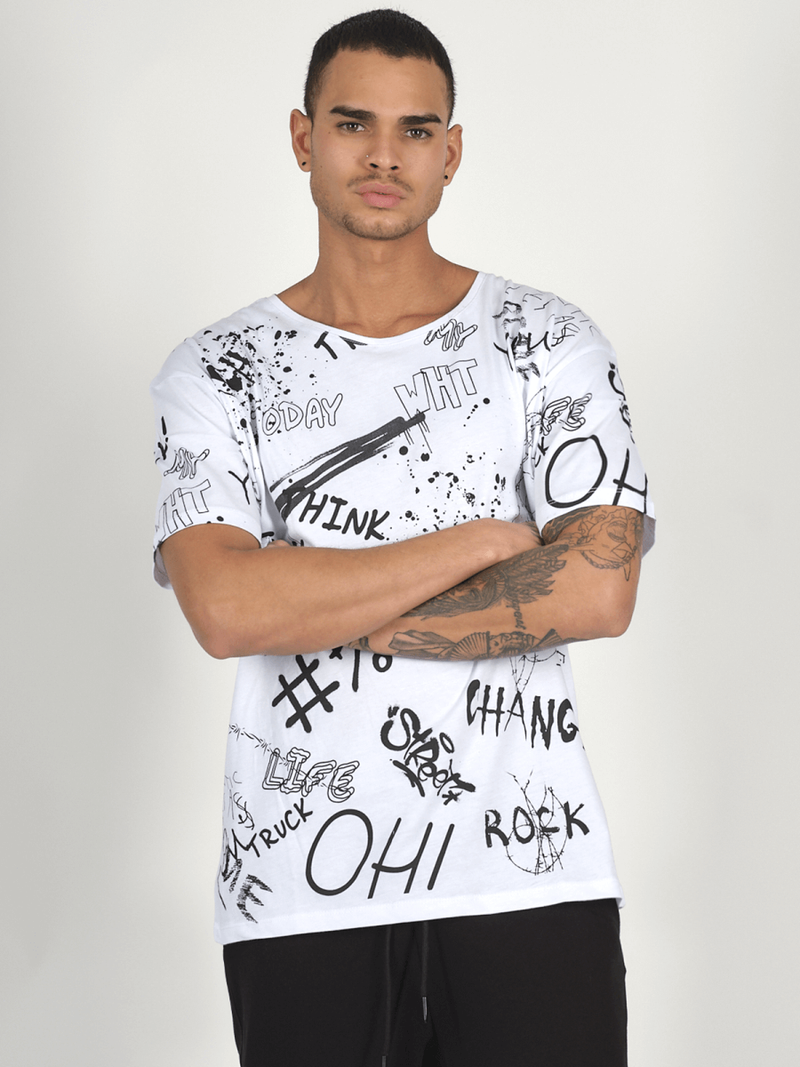 T-Shirt męski z nadrukiem biały OZONEE MR/21530